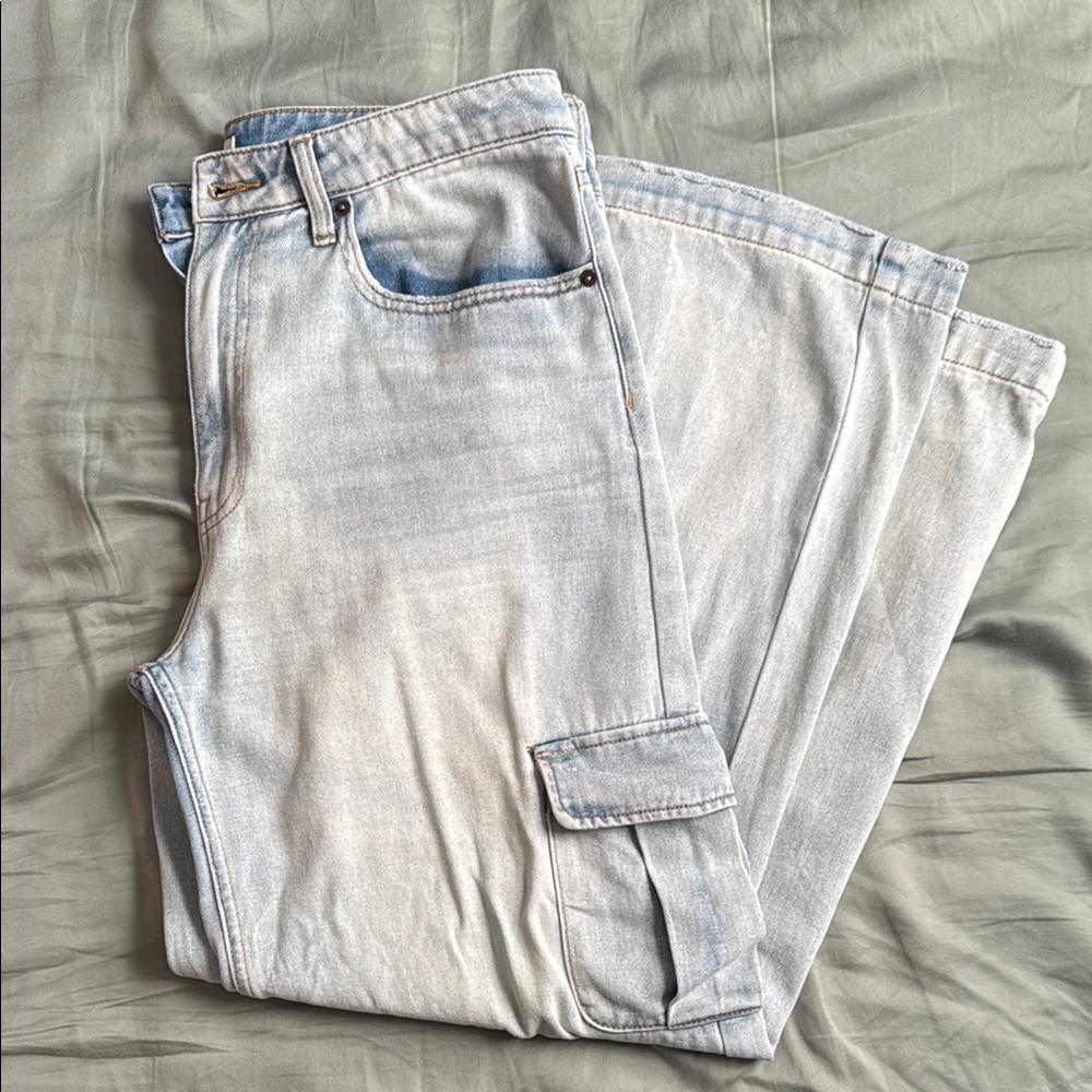 Light Wash Denim Cargo Jeans